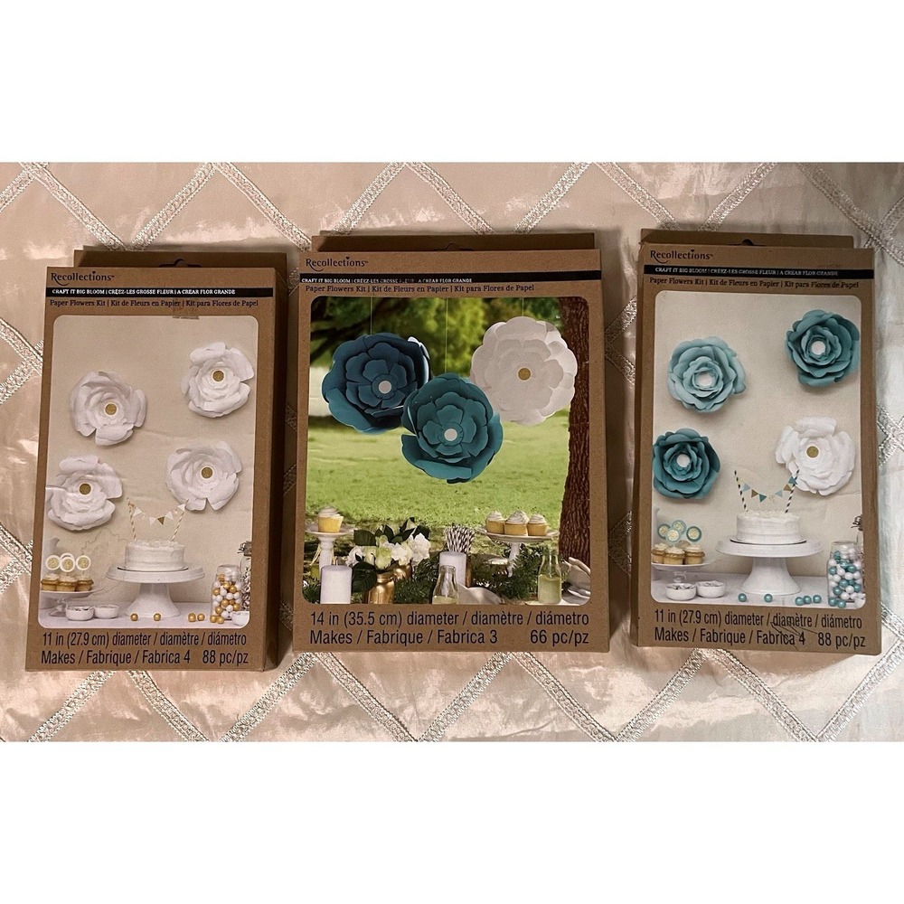 Recollections Craft It Big Bloom Paper Blue & White Flower Kits Party Decor DIY